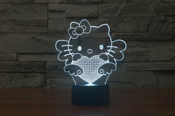 3D 7 Color Hello Kitty Illusion Lamp V2 with Remote Control